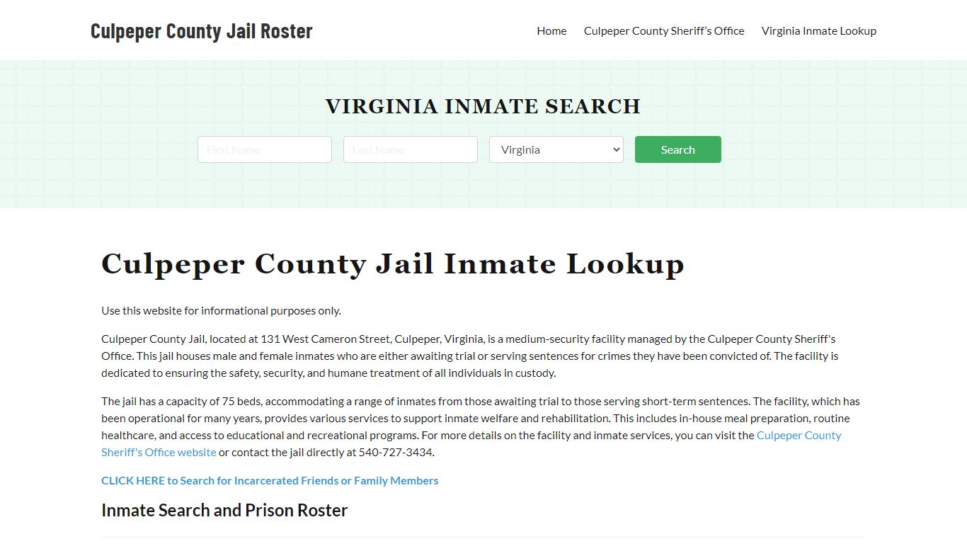 Culpeper County Jail Roster Lookup, VA, Inmate Search