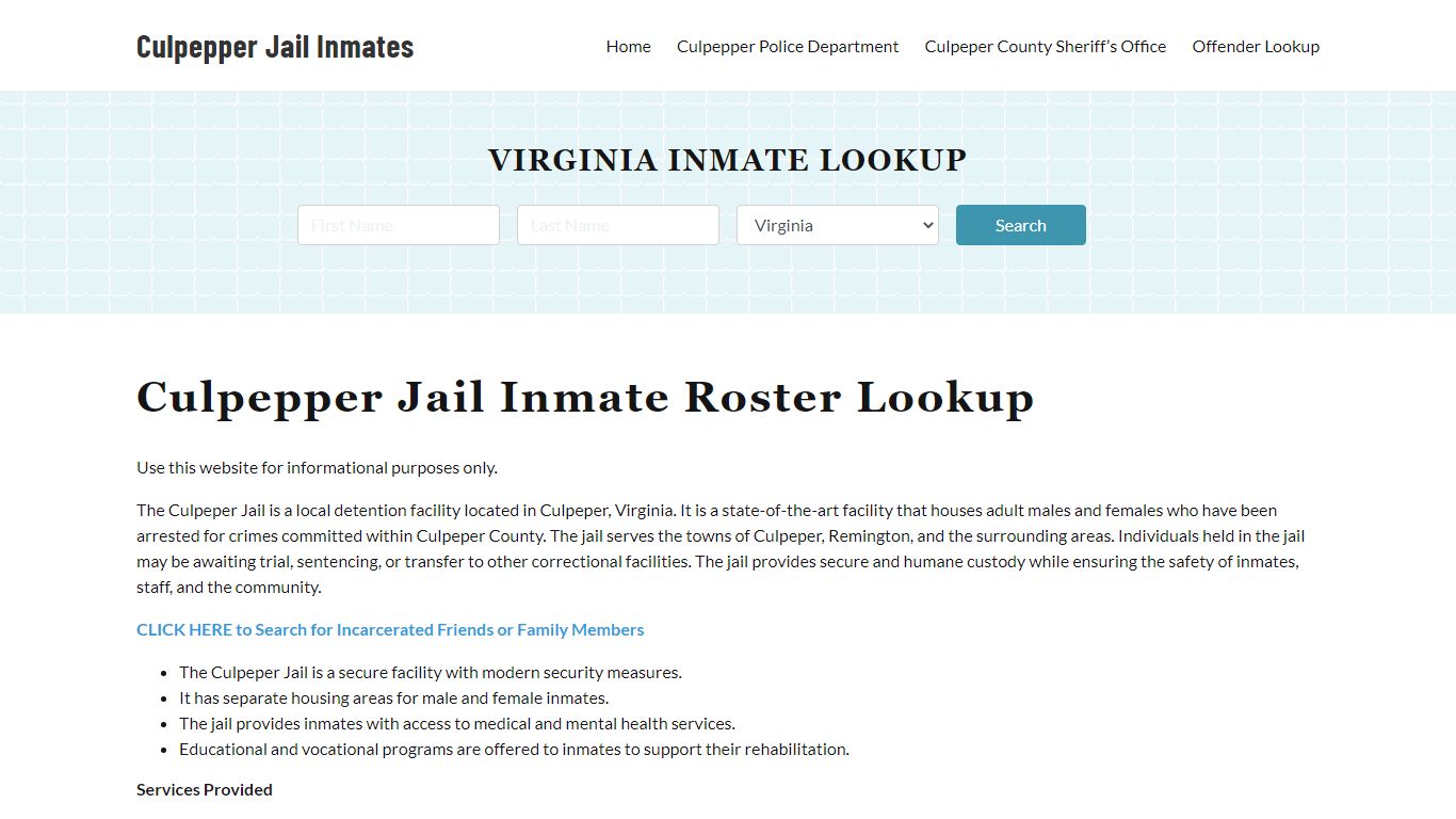 Culpepper Jail Inmate Roster, Culpeper County, VA, Offender Search