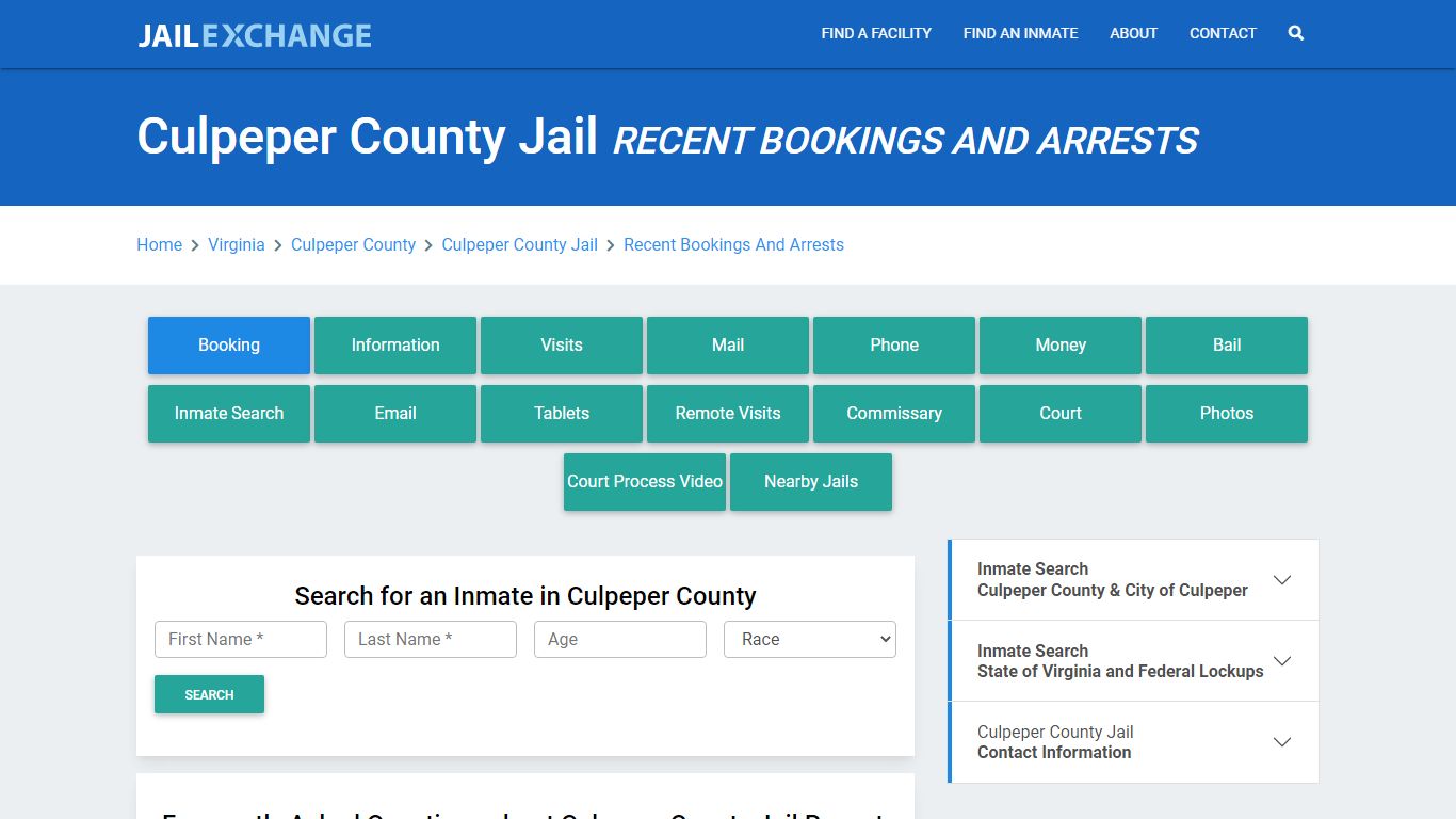 Culpeper County Jail Recent Bookings And Arrests - Jail Exchange