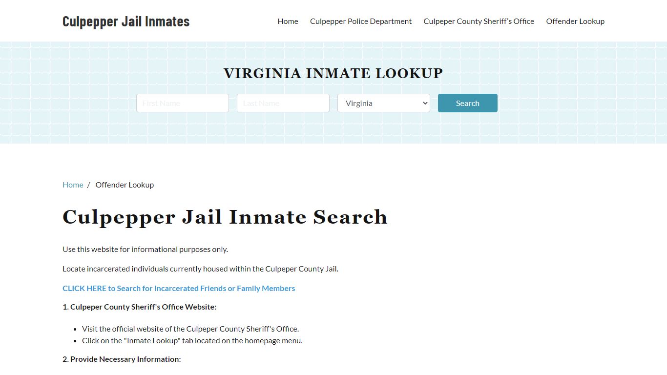 Culpepper, VA Detainee Lookup