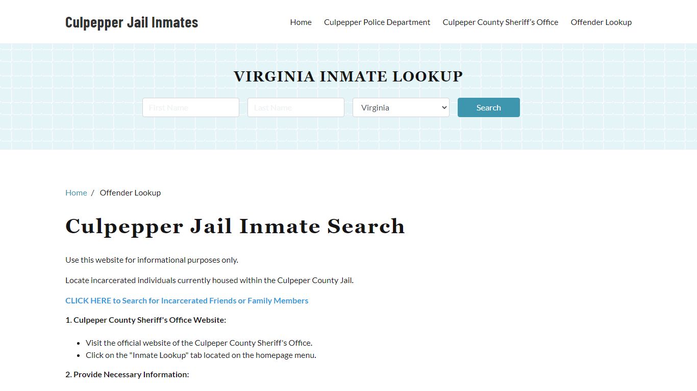 Culpepper, VA Detainee Lookup